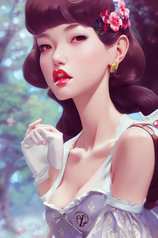 Image similar to a pin up and beautiful fashion charming dreamlke japan girl with lv jewelry, character art, art by artgerm lau and wlop and and ilya kuvshinov and john singer sargent, hyperdetailed, 8 k realistic, symmetrical, frostbite 3 engine, cryengine, dof, trending on artstation, digital art