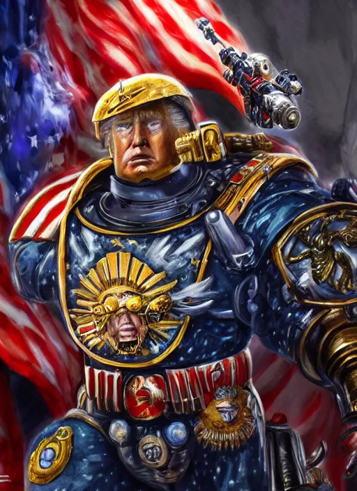 Image similar to donald trump is a space marine, disney style, hyper detailed, digital art, trending in artstation, cinematic lighting, studio quality, smooth render, unreal engine 5 rendered, octane rendered