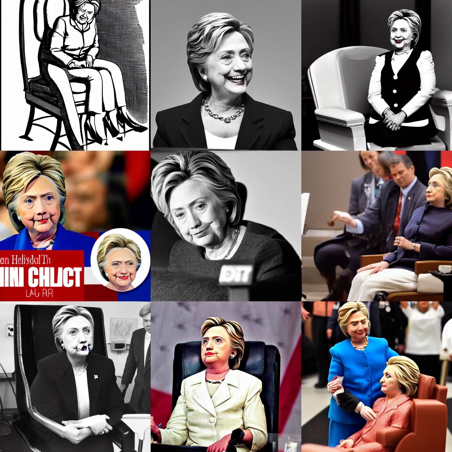 Prompt: sad hillary clinton sitting in an electric chair