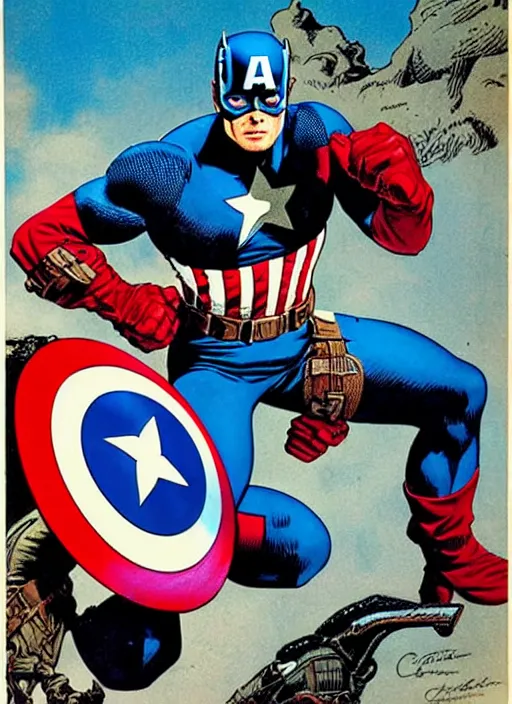 Prompt: captain america reimagined. portrait by clyde caldwell and jean giraud and anton otto fischer and john philip falter and will eisner and gil elvgren