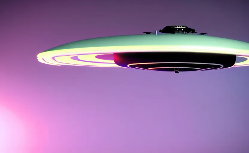 Image similar to a pastel color secret ufo hangar s - 4 bob lazar flying saucer, extremely intricate and detailed 8 k cinematic lighting, hyper realism