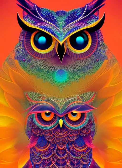 Image similar to symmetry!! product render poster vivid colors divine proportion owl, 神 圣, glowing fog intricate, elegant, highly detailed, digital painting, artstation, concept art, smooth, sharp focus, illustration,