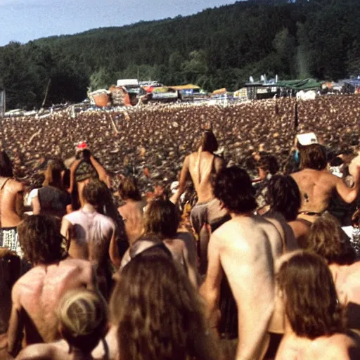 Image similar to Gigachad performing at Woodstock