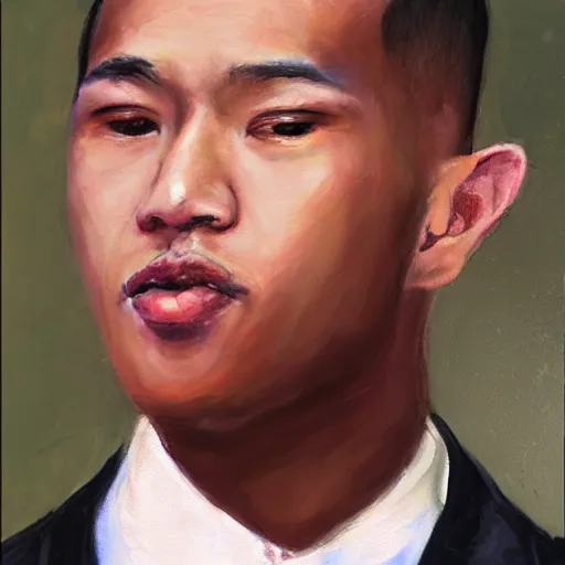 Prompt: musical artist thaiboy goon's presidential portrait, professional realistic painting