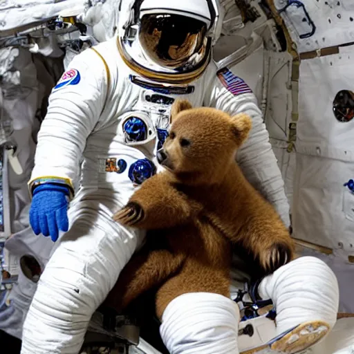 Image similar to an astronaut fighting a bear