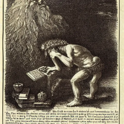 Prompt: troll, fantasy, engraving, old book