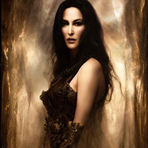 Image similar to majestic gracious regal aristocratic raven haired monica bellucci as the vampire pandora portrait, indoors, atmospheric lighting, painted, intricate, volumetric lighting, beautiful, rich deep colours masterpiece, sharp focus, ultra detailed, by leesha hannigan, ross tran, thierry doizon, kai carpenter, ignacio fernandez rios