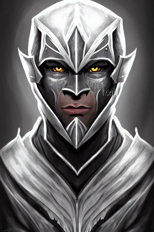 Prompt: head and shoulders portrait of an eldrich knight, drow, dark elf, shadar kai, armored, magical, male, high fantasy, d & d, by tyler jacobson, face details, extremely detailed, digital illustration