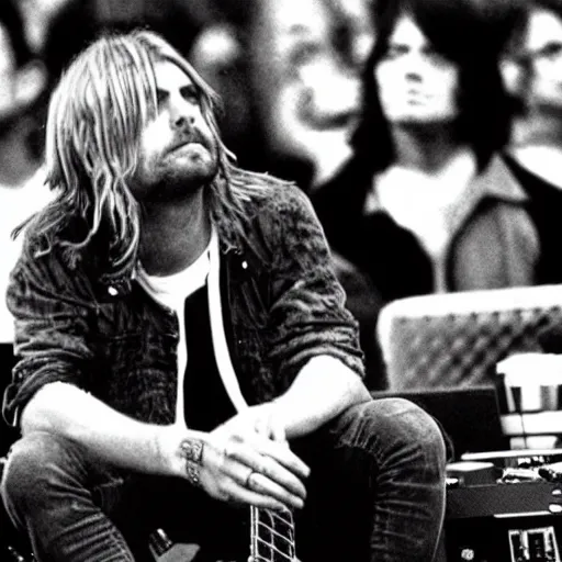 Prompt: kurt cobain watching the foo fighters perforrm