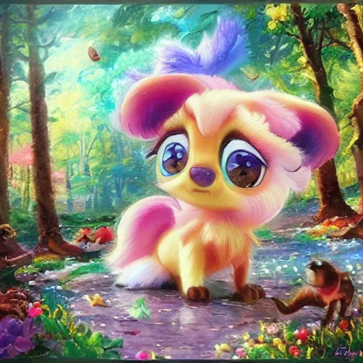 Prompt: 3d Littlest Pet Shop, forest, glitter, master painter and art style of Noel Coypel, art of Émile Eisman-Semenowsky, art of Édouard Bisson