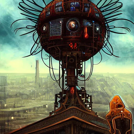 Image similar to flying lotus steam fortress, fantasy art, urban, sky in the background, detailed, behrens style