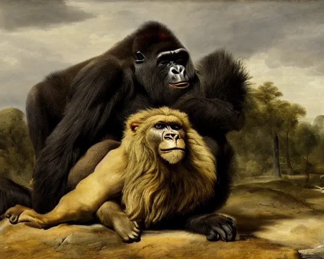 Image similar to gorilla and lion by pieter claesz