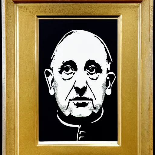 Prompt: individual pope innocent x silk screen portrait banksy style