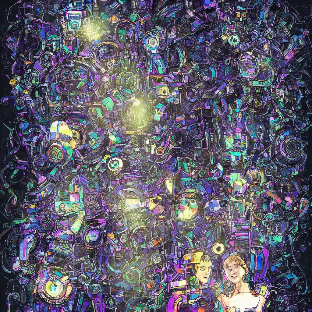 Image similar to a human and an robot working together to make art, in an illustration featured on deviantart, iridescent, ecological art, fractals, photoillustration