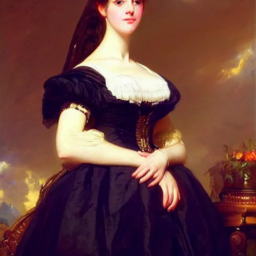 Image similar to beautiful painting of a queen by franz xaver winterhalter, highly detailed, vivid, romanticism, 1 8 6 0 s style art, high quality, elegant, fancy