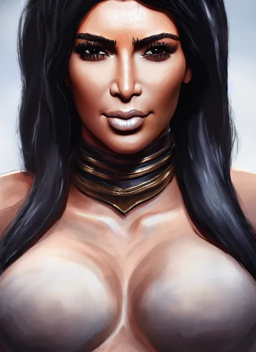 Prompt: kim kardashian as a warrior princess, detailed face, full body, concept art, rim lighting, stanley lau, detailed, sharp focus, trending on artstation