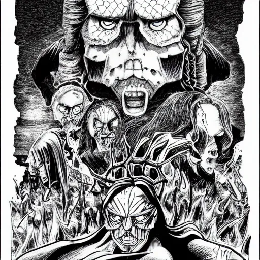 Image similar to Metalocalypse by Kentaro Miura, highly detailed, black and white