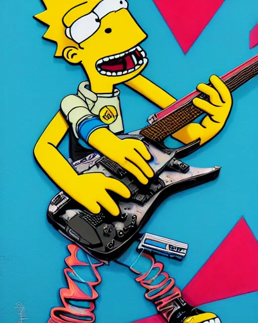 Prompt: a portrait of an anthropomorphic cyberpunk bart simpson shredding an electric guitar by sandra chevrier, by jon foster, detailed render, tape deck, epic composition, cybernetics, 4 k realistic, cryengine, realistic shaded lighting, sharp focus, masterpiece, by enki bilal