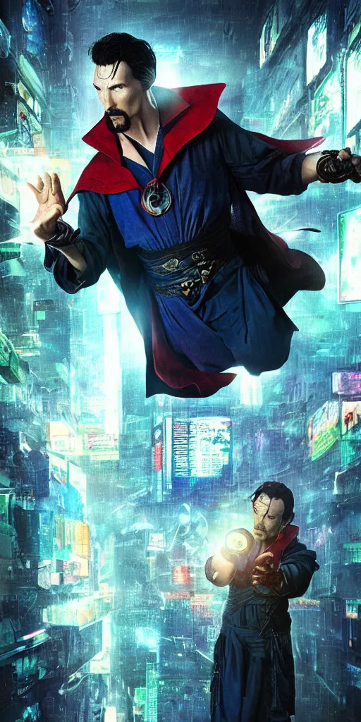 Image similar to cyberpunk, dr strange, photograph, cinematic,