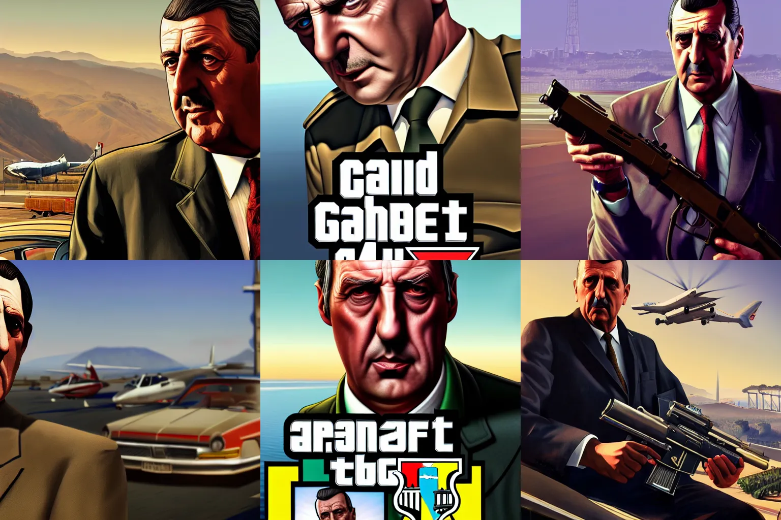 Prompt: Charles De Gaulle in Grand Theft Auto 5 cover art, epic, 4k resolution, extremely detailed, very sharp, artstation, digital art, vibrant,