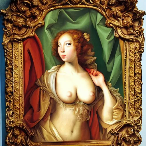 Image similar to renaissance oil painting, rococo, baroque, manga skinny female artists