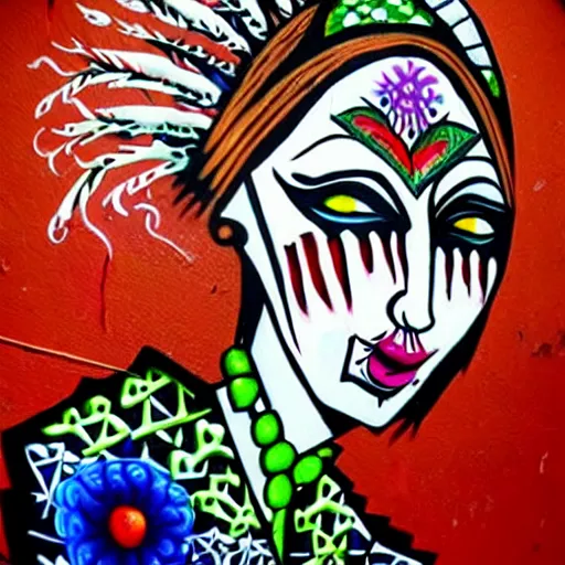 Image similar to transylvanian folk art, in the style of graffiti, made by lady aiko