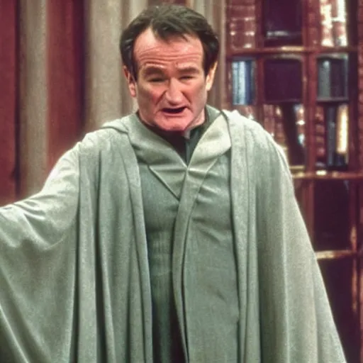 Prompt: Robin Williams playing Voldemort in Harry Potter, screenshot