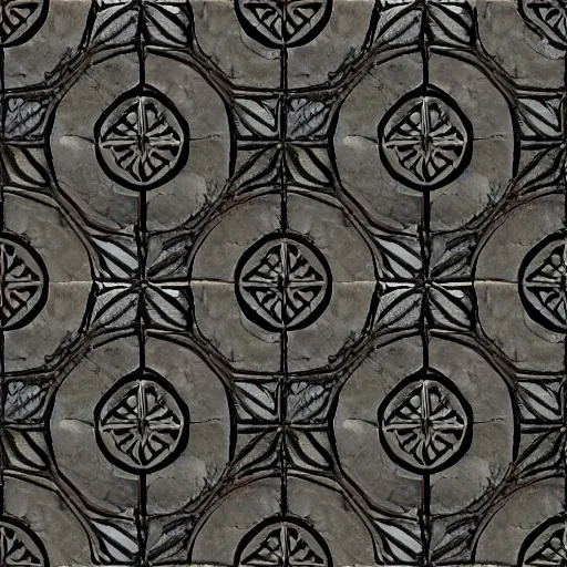 Image similar to ancient temple floor tile pattern, dark tone, seamless, repeatable, tileable, no ligthing