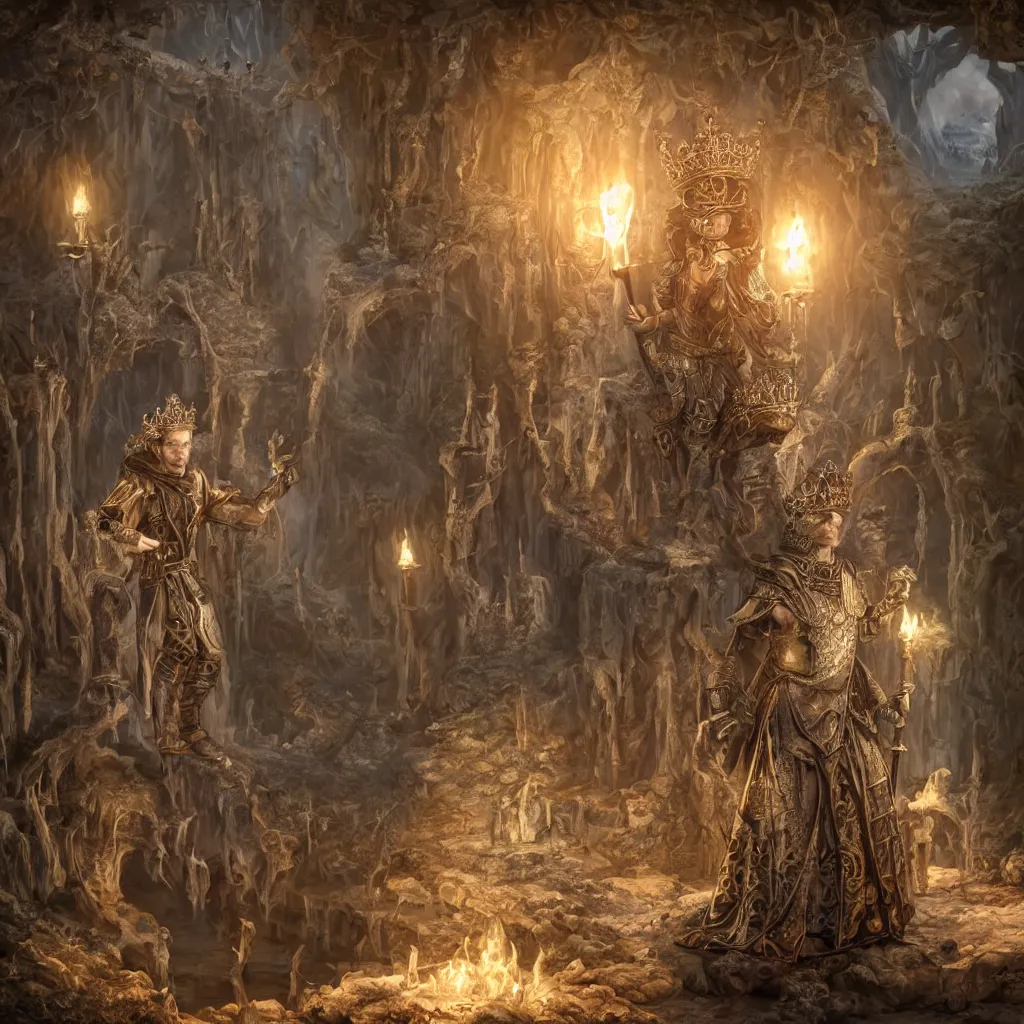 Image similar to Tristan Fulcher wearing a crown, highly detailed, 8k, hyper, dramatic, adventure game, D&D, fantasy art by joseph karl stieler, global illumination, radiant light, detailed and intricate environment