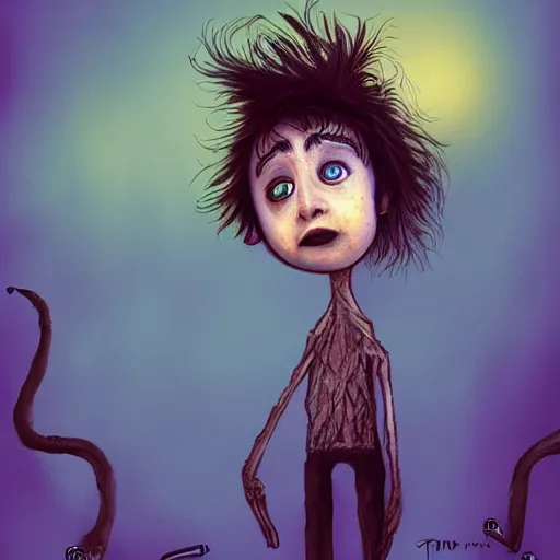 Image similar to a child who is forced to be something other than what he would have liked, having to be forced to give up his dreams, illustration by tim burton, 4 k, masterpiece, trending on art station, d & d