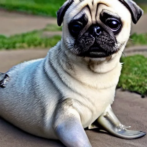 Image similar to A baby seal mixed with a pug, hybrid,