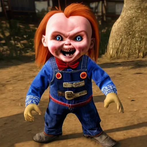 Image similar to Chucky the doll in red dead redemption 2 4K detail