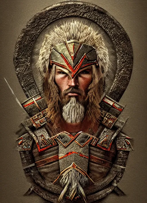 Image similar to ancient slavic warrior thunder god highly detailed concept art, slavic folklore embroidery symbols, maxim sukharev