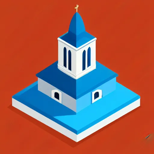 Image similar to isometric view of a church, steeple, geometric isometric perspective