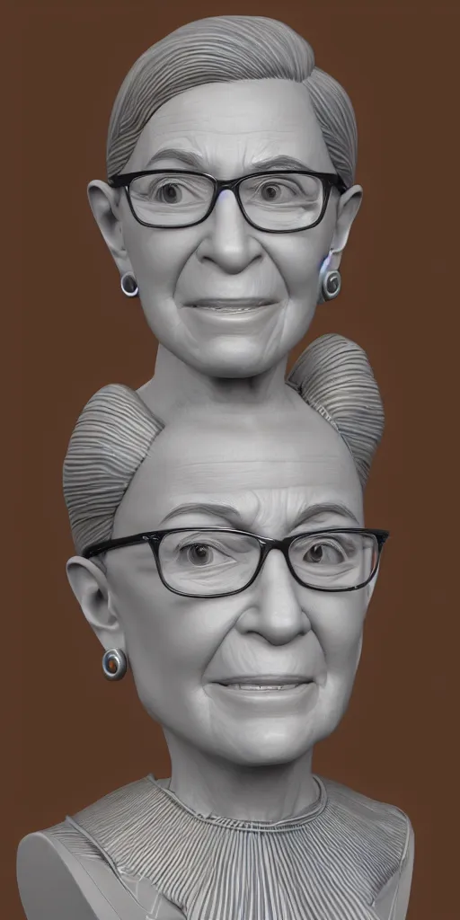 Image similar to Fanart 3D model of Ruth Bader Ginsberg, trending on artstation, cycles render, character bust, For Hire 3D artist, Pixar and Industrial