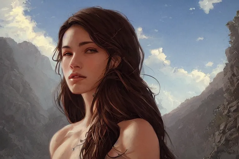 Prompt: a portrait of a brunette woman in a scenic environment by artgerm and greg rutkowski