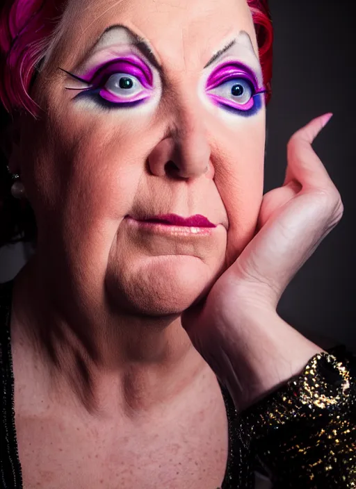 Image similar to studio portrait of lindsey graham in full drag dressed in drag dressed as a woman makeup, 8 k, studio lighting, key light, back light, sequents,