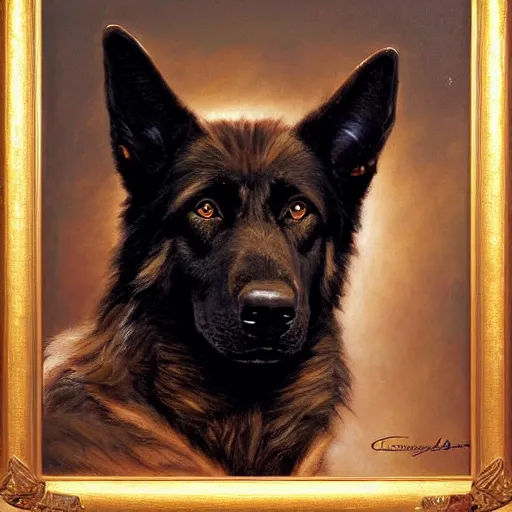 Image similar to a portrait of a black humanoid german shepard dogman canine star trek the next generation. highly detailed painting by gaston bussiere, craig mullins, j. c. leyendecker, furry