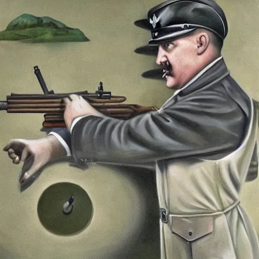 Image similar to a beautiful complex painting of adolf hitler shooting himself in his bunker