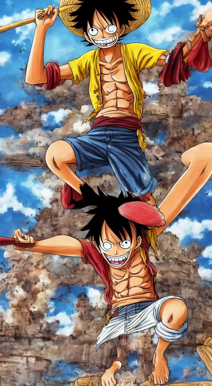 Image similar to monkey d luffy from the anime one piece on a pirate ship