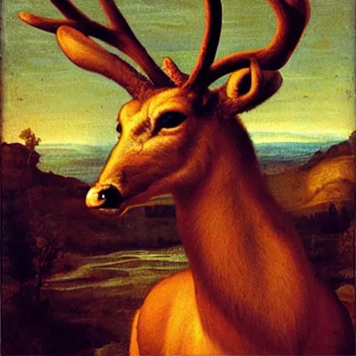 Prompt: a flaming deer portrait in the style of renaissance painting