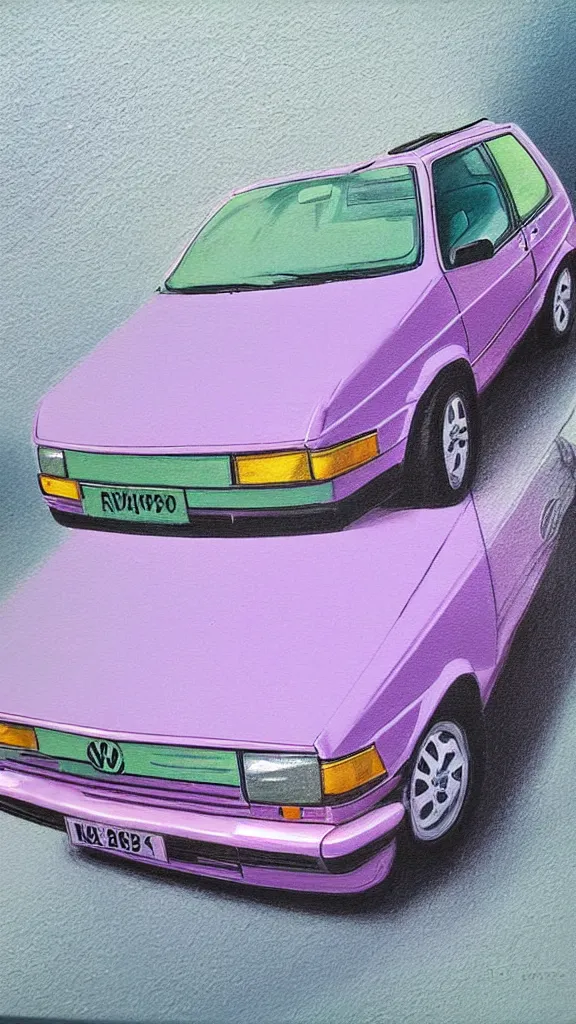 Prompt: rococo painting of a 1 9 8 0 s vw golf, pastel colour palette, iridescent