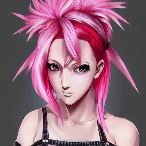 Image similar to full headshot portrait of anime woman with pink mohawk punk, digital art, drawn by WLOP, by Avetetsuya Studios, anime manga panel, trending on artstation, wearing a plaid shirt