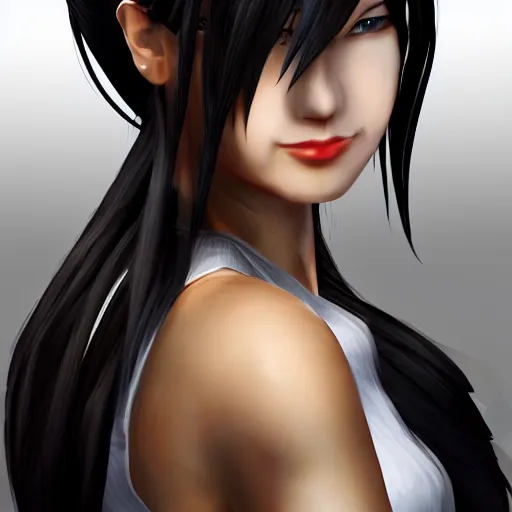 Image similar to high quality head and shoulders tifa lockhart, trending on artstation