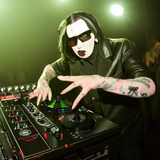 Prompt: marilyn manson on the dj decks