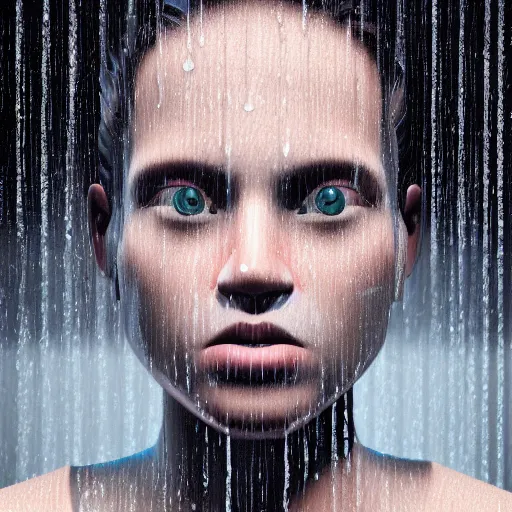 Image similar to human portrait made out of rain, neon, rendered in octane, unreal engine, character art