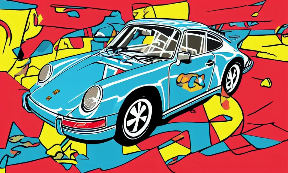 Prompt: pop art illustration of the porsche 9 1 1