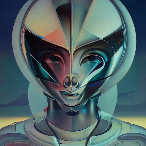 Image similar to scifi futurism automaton minimalism chrome by peter mohrbacher art Hajime Sorayama airbrush hyperrealism model abstract shatter fragments cubism futurism pastel blue soft flat minimal minimalism portrait face jackson pollock ukiyo-e lithograph mark ruthko swirl escape noise shimmer glow paint