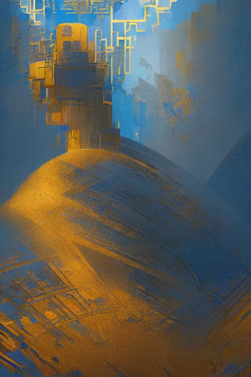 Image similar to art deco abstrct patterns, blue and gold, 8 k, powerfull, intricate, elegant, volumetric lighting, digital painting, highly detailed, artstation, sharp focus, illustration, concept art, ruan jia, steve mccurry, beksinski