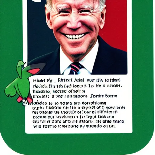 Prompt: president biden, pokemon card from 1 9 9 9